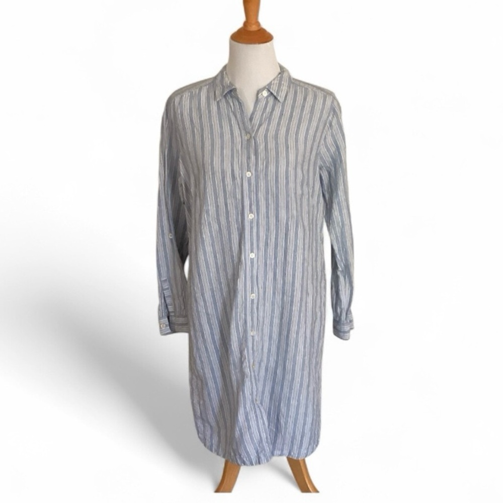 J. Jill Linen Striped Roll Sleeve Shirtdress Misses size M